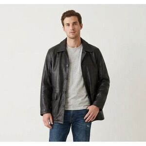 BUGATCHI Leather Jacket Mens Car Coat Luxury Removable Lining - Size L Black